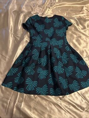 Jacadi Navy Dress with Teal Bow Motif